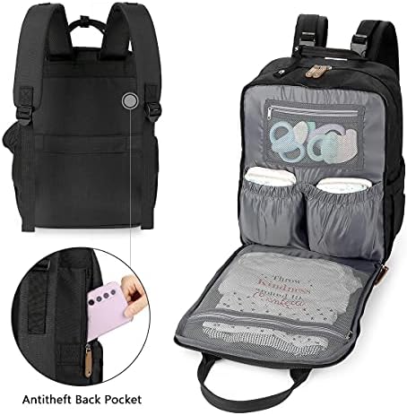 Раница за памперси MOMIGO Baby - Голям Водоустойчива чанта за пелени с ремъци за колички и калъф за зърната, Унисекс и Стилна раница за пътуване и чанта за улици (черен)
