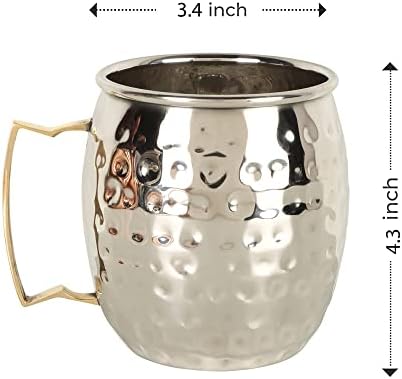 Комплект чаши JYPR Complete Moscow Mule от 4 теми - Големи Подправени чаша на 18 унции с подплата от неръждаема стомана Дръжка от позлатен месинг - 4 Медни сламки - Вътрешната част