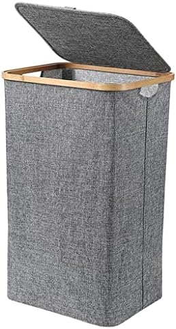 DXMRWJ Сгъваема Кошница за съхранение на дрехи, с капак Бамбукови Кошници за мръсно бельо с дръжка (Цвят: сив)