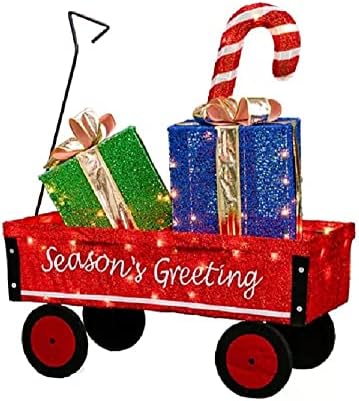 Празничен Коледен ван с Подарочными кутии - Предварително Осветена Коледна украса (ширина 31 инча) (2022)