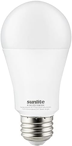Лампа Sunlite 80809 LED A19, 15 W (еквивалент на 100 Вата), 1600 Лумена, Средна база E26, с регулируема яркост е в