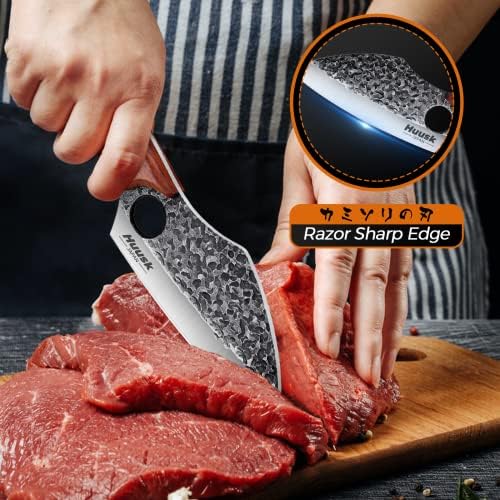 Huusk Остър Японски Нож в Комплект с Походным Нож за Приготвяне на Храна на Открито Viking Подарък За Мъже в Кожени Обвивка