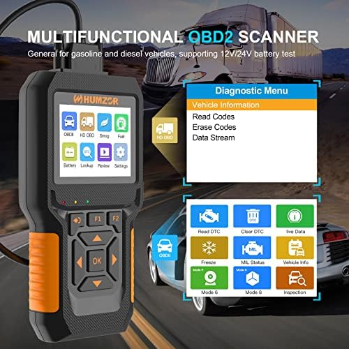 Инструмент за диагностика HUMZOR OBD2 Скенер, четец на код за неизправност на двигателя на превозното средство /тежък камион, NC601, който поддържа 16/9-пинов интерфейс, проч