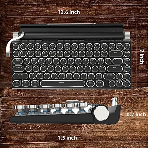 Клавиатура за пишеща машина miookoog в ретро стил, Безжична Клавиатура за пишеща машина с бяла подсветка, Подобрена Механична Клавиатура Bluetooth 5.0, Свързване на множеств