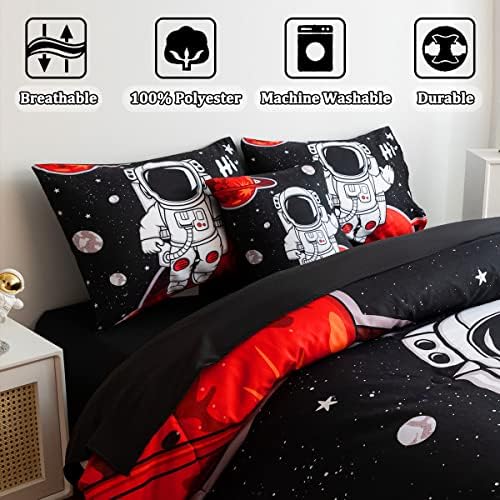 Комплект спално бельо Twin Outer Space Astronaut с Четки, Комплект Спално бельо за момчета, 6 Предмети, Легло Чанта, Комплект