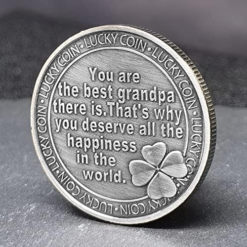 Старинна Сребърна Монета на Щастието е от Цветове на Роза и Четырехлистным Детелина за Най-Скъпите Дядовци
