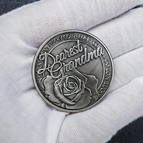 Старинна Сребърна Монета на Щастието е от Цветове на Роза и Четырехлистным Детелина за Най-Скъпа баба