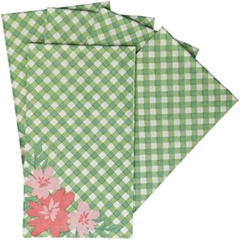 Пролетни Хартиени салфетки в зелено-бялата клетка с розови цветя, за домакини и гости | Са идеални за Великден/Пролетни