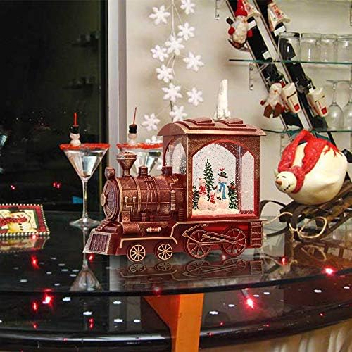 Коледен влак GenSwin Снежен човек На Батерии, Музикален, С Подсветка, Иде Сняг, Искрящ Снежна Топка, Лампа с Таймер, Коледна Украса за дома и за подарък (Червен)