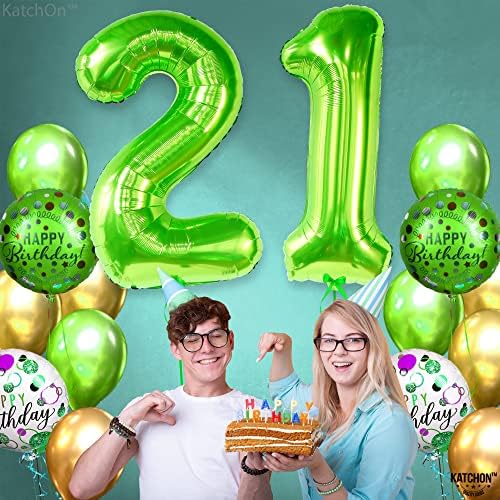 Голям светло зелен балон с номер 21 - 40 инча | Майларовый Зелен балон с номер 21, Украса на 21-ия рожден ден за мъже
