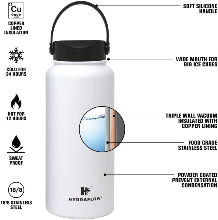 Hydraflow Hybrid - Трехстенная бутилка за вода с вакуумна изолация и капак с широко гърло (17 грама, корал), Метален Термос от неръждаема стомана, за многократна употреба, Фла