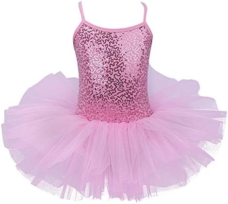 iiniim/ Детско Балетное рокля-пакетче с пайети на бретелях за момичета, Бански костюми за Танцьори, Танцови облекла, Костюми (Розово, 2-3)