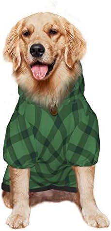 Hoody с качулка за Голямо Куче, Зелени на Цвят в Страничното Клетка, Дрехи за Домашни Любимци, Пуловер с Шапка,