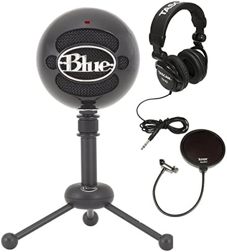 Сини Микрофони Snowball Plug & Play USB Микрофон, Черен Комплект с поп-филтър и Студийными слушалки