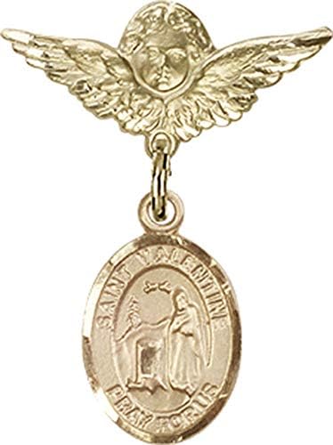 Детски икона Jewels Мания за талисман на Свети Валентин от Рим и пин Ангел с крила | Детски иконата със златен пълнеж с талисман