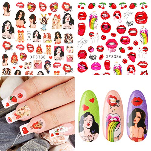 16 Листа Стикери за Дизайн на ноктите с Устните си, Етикети за Свети Валентин, Стикери За Нокти, Самозалепващи Стикери