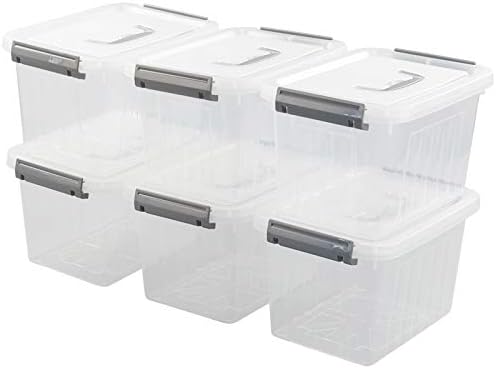 6-опаковъчен пластмасова кутия за съхранение на Waikhomes, 6-литров малка кутия за съхранение с капак, прозрачен