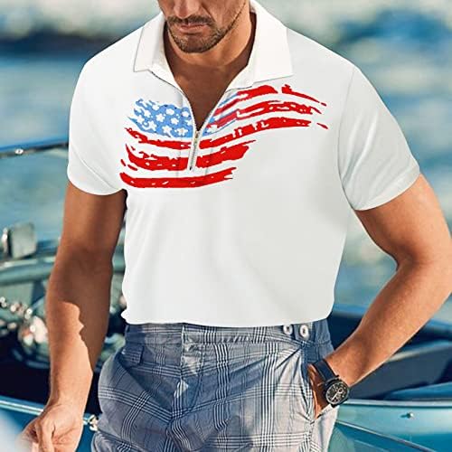 HDDK Мъжки Патриотични Polo Ризи са С яка с цип, Летни Блузи за Голф с Къс Ръкав, 4 юли, Американското Знаме, Работна