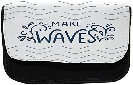 Молив случай Ambesonne Make Waves, Печатница с Включвания, Тъканно Чанта за Моливи с двоен цип, 8,5 x 5,5,