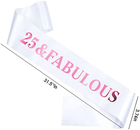 SGKUED '25 & Fabulous' Колан за Рожден Ден, на Бял Мек Сатен, Колан за Рожден Ден с Надпис от Розова Фолио за