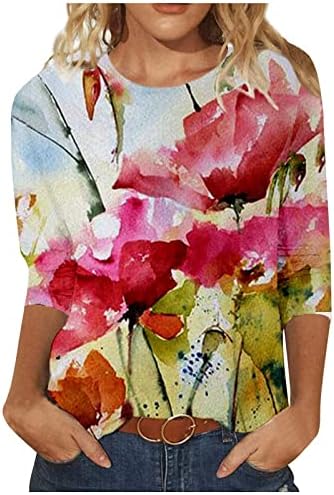 Дамски Ежедневни Ризи С Флорални Принтом и ръкав в седем точки, Пролетни Свитшоты Свободно Намаляване с кръгло