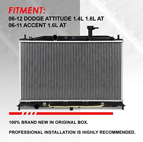 DPI 2896 Фабрично 1-Ред Радиатора за охлаждане, и е Съвместим с Dodge Attitude Accent 1.4 1.6 L L AT 06-12, Алуминиев жило