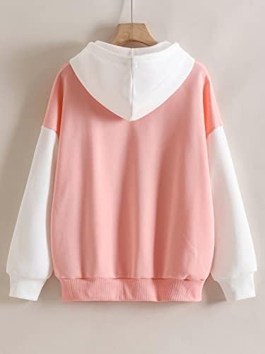 Дамски блузи AEQIUM - Hoody с качулка и джобове дантела прозорци в цвят блок (Цвят: розов, Размер: X-Large)