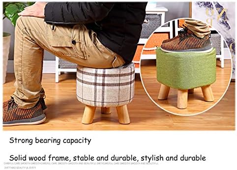 Креативен табуретка с кръгла поставка за краката от дърво DULPLAY, Удобна порести пейка с подвижни дървени крака, Портативна