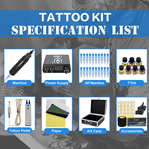 Комплект за татуировки-на пишеща машина с Патрон, CINRA Complete Tattoo Kit with Rotary Tattoo Cartridge Pen