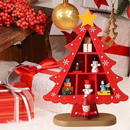 Украса Подпори за прозорци Коледа Коледна украса на Дърво, Дървени Коледни Десктоп дърво на Дърво (Червено бял, един