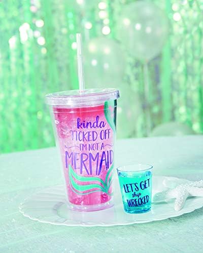 Пластмасови чашки за моминско парти Русалка - Комплект от 12 питиета с надпис Нека да видим с кораб - Аксесоари за парти