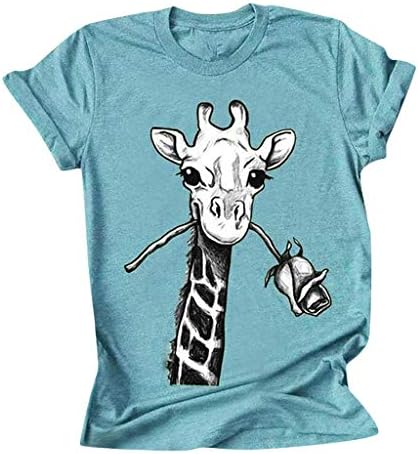Женска Тениска с Принтом на Жирафа Размер Плюс, Ризи с кръгло деколте и Къс Ръкав, Забавни Графични Ежедневни Блузи