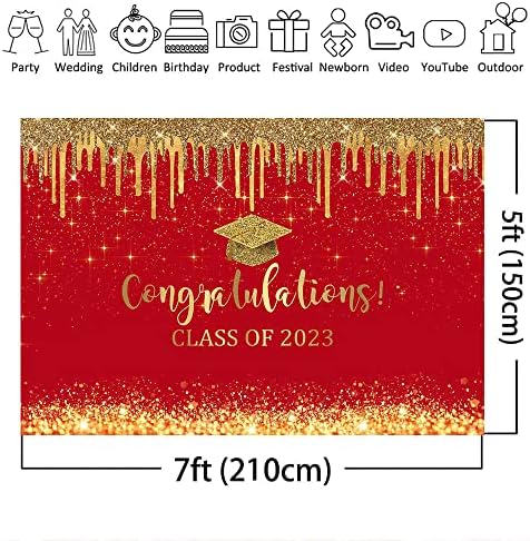 Mocsicka Червено-златен фон за бала, Поздравительный клас 2023, Винил фон за снимки, Бижута за бала партита 2023, Банер за тортата (червено злато, 7x5 фута)