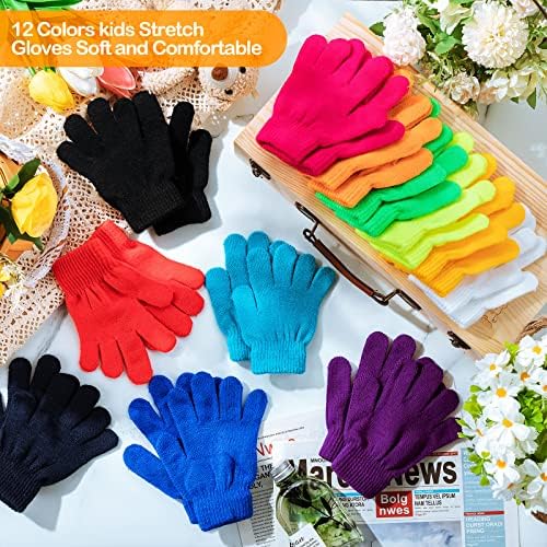 Kenning 72 Чифта Детски зимни ръкавици, Сладки Възли ръкавици, Пъстри Топли Еластични Възли Ръкавици, Детски Зимни ръкавици на Едро за момчета и момичета на възраст от 5
