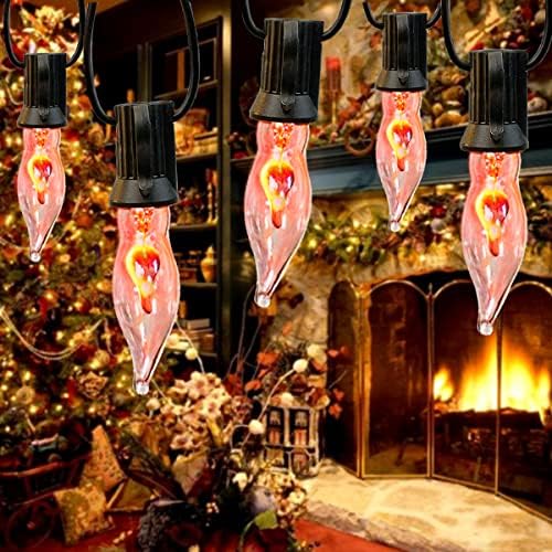 Коледни Блестящо Струнни Светлини Couah, 10 ФУТА Трептящи Кехлибарен Пламък C7 Коледни Струнни Светлини Външни Декоративни Светлини за Коледно - Черен проводник