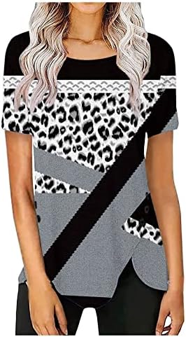Блузи за жени, Ежедневни Лятна Блуза 2023 с Къс Ръкав, Лоскутные Тениски с Геометричен Дизайн, Модни Туники, Свободно