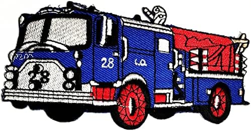 Салфетки плюс 3 бр. Пожарна кола Камион Спасителна Помпа Син Ретро Карикатура на Бродирани Iron Пришивной Икона за Дънкови