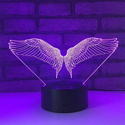 Jinnwell 3D Angel Wing Night Light Лампата Илюзия Нощна Лампа 7 Цвята, което променя Сензорен Прекъсвач,
