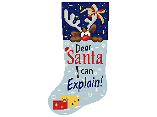 Коледни чорапи с шарките на кръстат Бод PDF, Забавна съвременна схема на кръстат бод с хубави Елени за зимни печат, Скъпи Дядо коледа, аз мога да обясня, Начало декор с