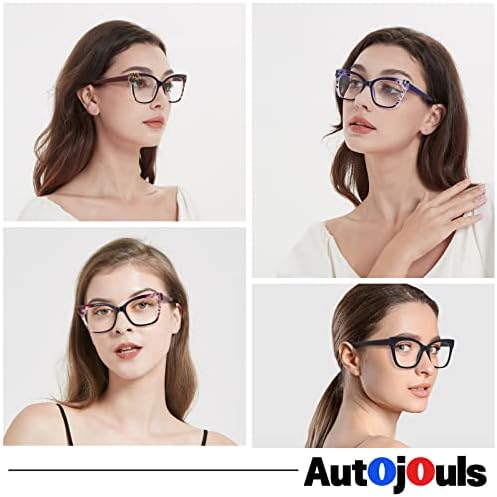 Autojouls 3-Pack Очила за четене в стила на Опра за жени, в рамките на Котешки очи, Гъвкави Компютърни Очила, Които напрежение на очите / Мигрена