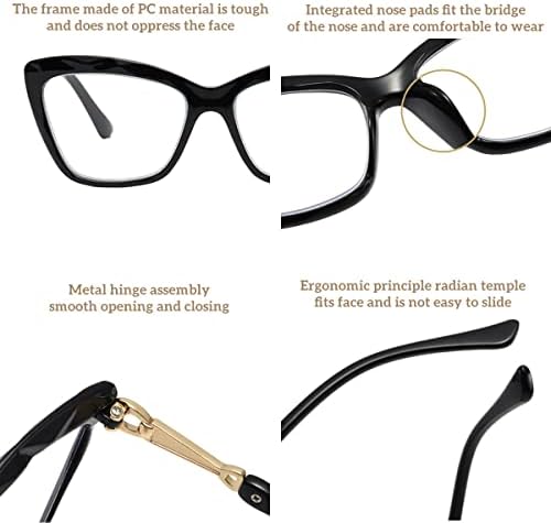 Очила за четене ZUKKY Cat Eye, Дизайнерски Очила за четене, Блокиране на Синя Светлина, с кутия пролетта на електрически вериги, Черни Очила Голям размер AM39-1