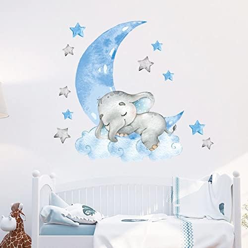 Златна Луна Звезда Спящ Слон Стикер На стената Нова Карикатура Детска Стая Монтиране на Украса Стикер На