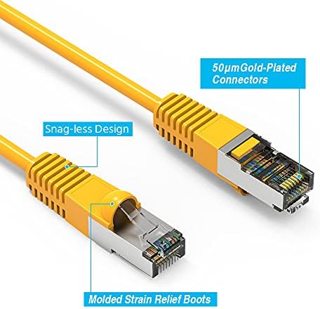 6 фута (1,8 м) Екраниран мрежов кабел Cat5E Ethernet (FTP) с изтеглянето от мрежата на 6 Фута (1,8 м) Мрежов кабел Gigabit LAN RJ-45 Високоскоростен кабел за Свързване Жълт цвят