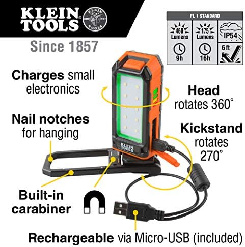 Klein Tools AEPJS3 слушалка Bluetooth 4.2, с магнит и плетене на една кука и led подсветка 56403, Акумулаторна Фенерче