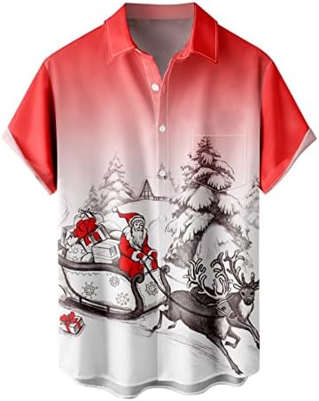 WYBAXZ Мъжки Коледна Риза на Дядо Коледа с 3D Дигитален Печат, Джоб, Обтегач, на Ревера, Риза С Къс ръкав, Комплект Ризи с