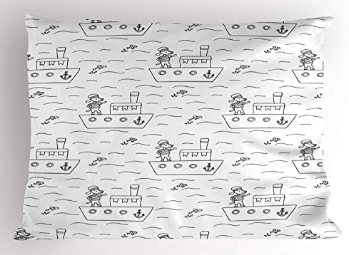 Имитация на възглавници от картун Ambesonne, Puppy-капитан на кораба, Плывущем по море, Контурный дизайн за кучета с чувство
