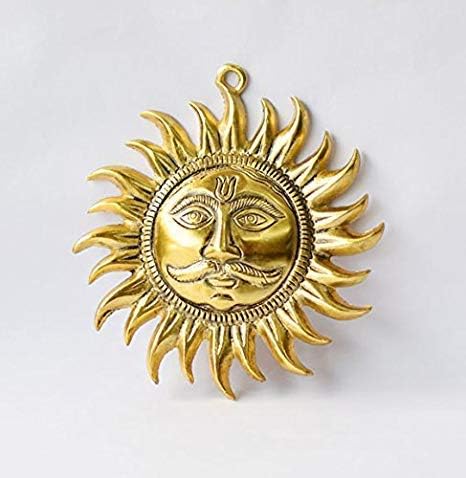 Стенен лампа SoilMade Golden Sun Face, с кръгла форма, изработен от месинг, размер около 5 инча и 50 г, Опаковки