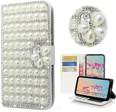 Калъф STENES Samsung Galaxy J7 V, Samsung Galaxy J7 Perx Case - Стилен - 3D Ръчно изработени с украса във вид на кристали, Перли, Решетеста цветове, Отделения за кредитни карти, Кожен калъф-пос