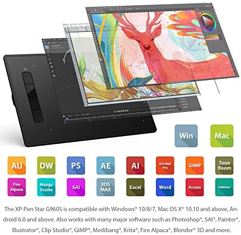 XPPen Tablet Графичен таблет 9 x 6 инча Star G960S с подкрепата на наклон и Беззарядным писалка За рисуване