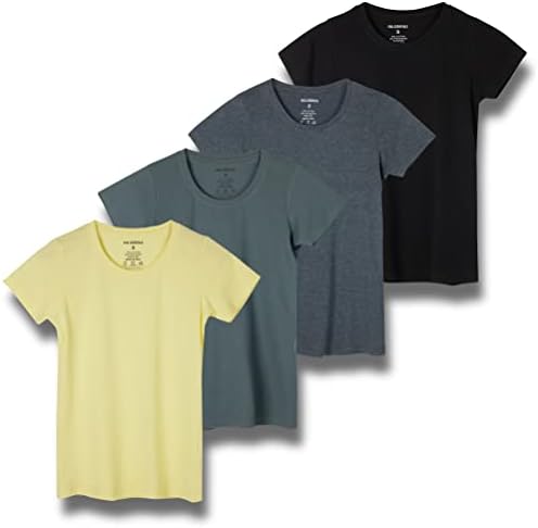 Дамски памучен тениска класически намаляване с кръгло деколте и къс ръкав от 4 комплекта (на разположение в големи размери)